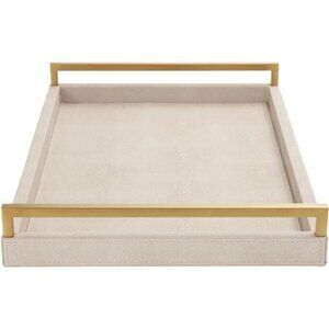 17.8 * 11.8 “ Ivory Shagreen Large Serving Tray, Faux Leather Decorative Tray